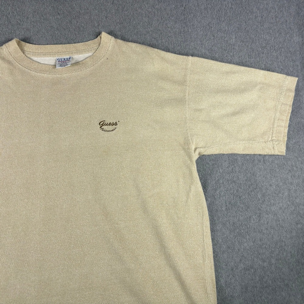 Vintage Guess Activewear T Shirt Mens XL Cream Short Sleeve